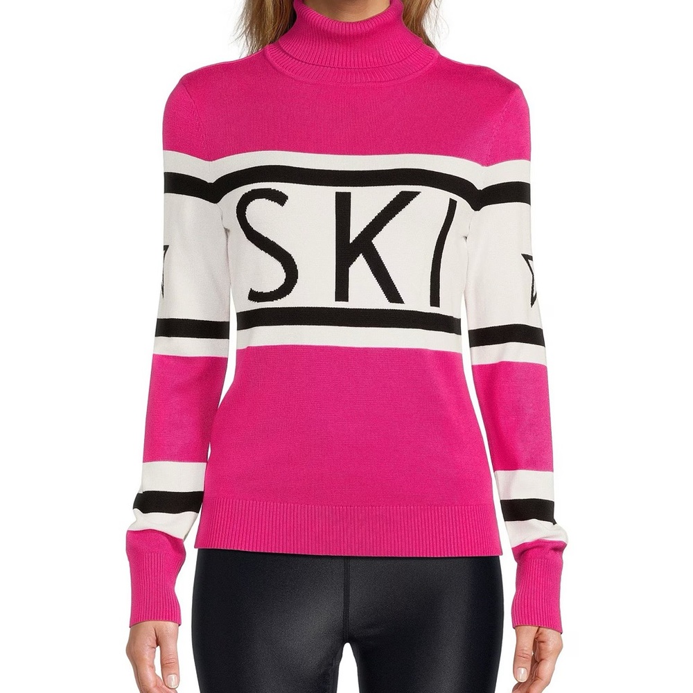 Ski Motif Ribbed Turtleneck Long Sleeve Sweater Like Perfect Moment NWT Small